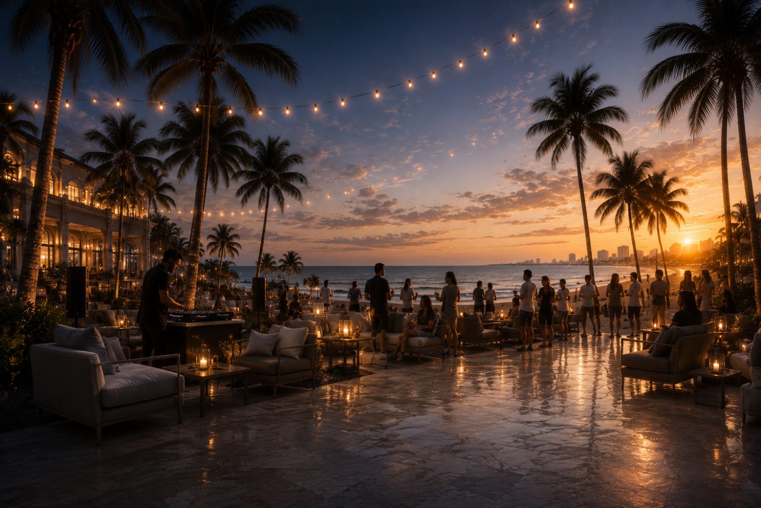 Sunset beach lounge with a live DJ