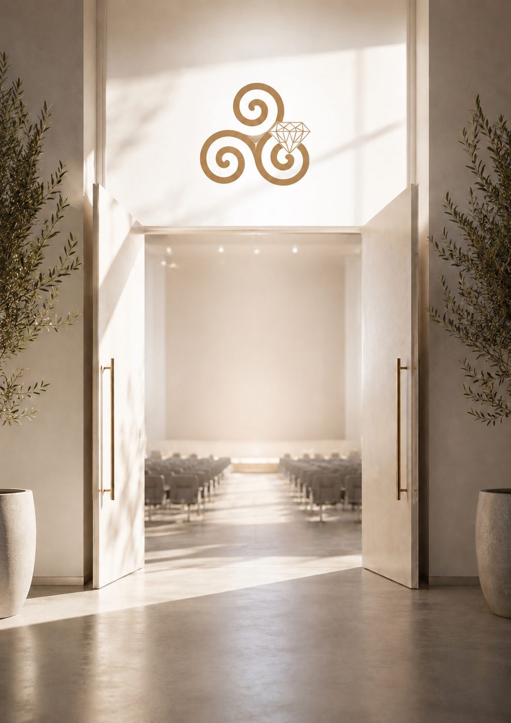 Open doors revealing an auditorium set for a Flytimeless experience
